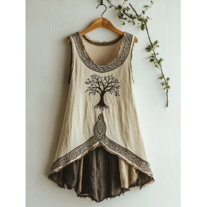 Women's Viking Tree Of Life Celtic Art Linen Sleeveless Top