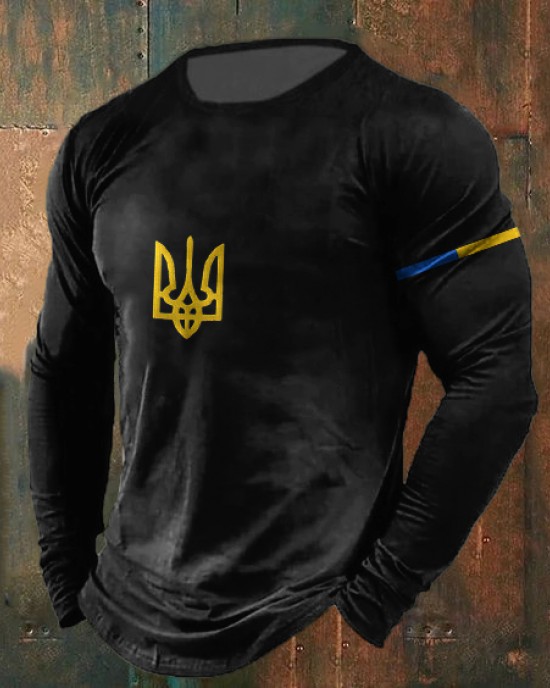 Men's Ukrainian Flag Print Long Sleeve T-shirt