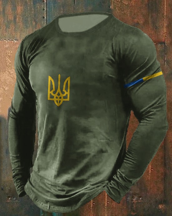 Men's Ukrainian Flag Print Long Sleeve T-shirt