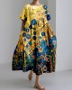 Ukraine Floral Art Painting Linen Blend Maxi Dress Ukraine Floral Art Painting Linen Blend Maxi Dress