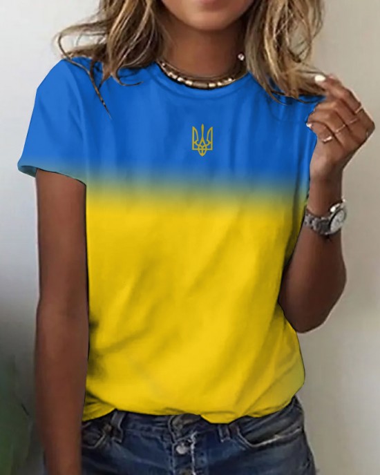 Women's Ukraine Gradient Art Print Round Neck T-shirt