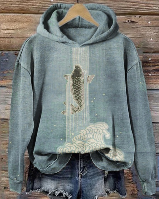 Upstream Carp Japanese Art Cozy Hoodie Upstream Carp Japanese Art Cozy Hoodie