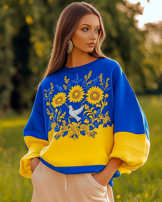 Women's Ukrainian Peace And Flowers Embroidery Sweatshirt Women's Ukrainian Peace And Flowers Embroidery Sweatshirt
