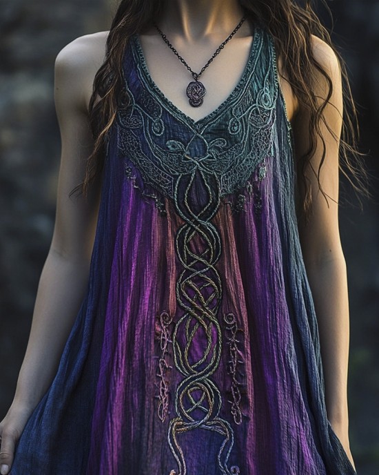 Vintage Celtic Mythology Gradient Lace Linen Tank Dress Vintage Celtic Mythology Gradient Lace Linen Tank Dress