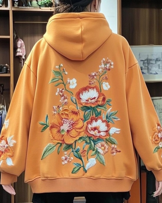Vintage Floral Embroidered Comfy Hoodie Vintage Floral Embroidered Comfy Hoodie