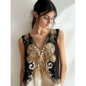 Women's Viking Cthulhu Celtic Gold Foil Design Linen Top