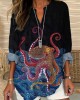 Ocean Octopus Embroidered Thread Stitch Women's Linen Shirt Ocean Octopus Embroidered Thread Stitch Women's Linen Shirt
