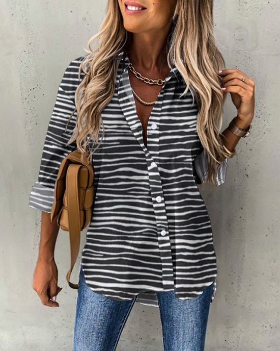 Vintage Striped Casual Women'S Shirt Vintage Striped Casual Women'S Shirt