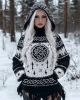 Women's Viking Style Knitted Jacquard Hooded Sweater