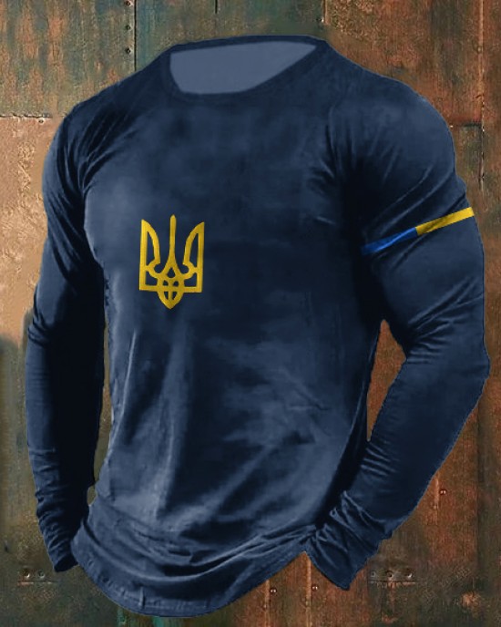 Men's Ukrainian Flag Print Long Sleeve T-shirt