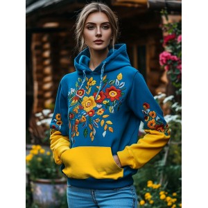Ukrainian Folk Flower Embroidered Gradient Art Pattern Hoodie