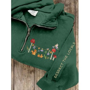 Respect The Locals Forest Squirrel Embroidered Cozy Sweatshirt