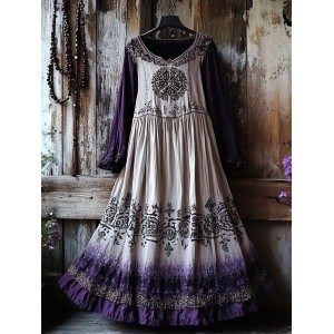 Women's Vintage Tribal Viking Tree Of Life Lace Panel Dress