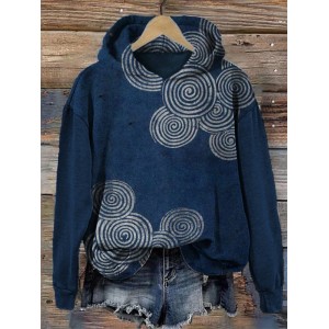 Simple Sea Waves Japanese Lino Art Cozy Hoodie