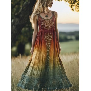 Viking Celtic Knot & Floral Print Women's Vintage Vest Dress