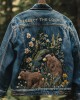 Respect The Locals Bears Floral Embroidered Denim Jacket