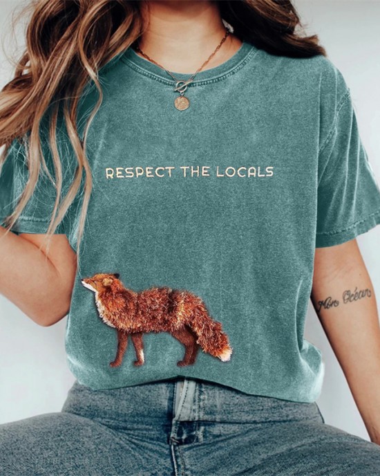 Respect The Locals Fox Fringe Embroidered Washed T Shirt Respect The Locals Fox Fringe Embroidered Washed T Shirt