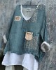 Retro Sashiko Cats Japanese Art Patchwork Linen Blend Tunic