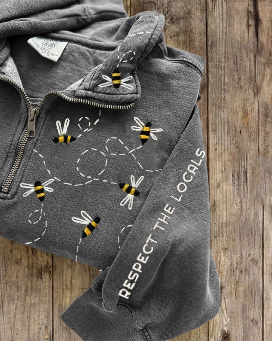 Respect The Locals Flying Bees Embroidered Zip Up Sweatshirt Respect The Locals Flying Bees Embroidered Zip Up Sweatshirt