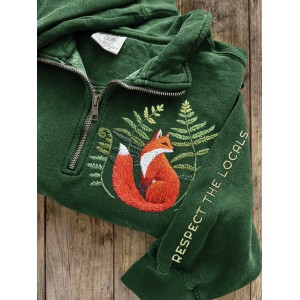 Respect The Locals Fox Fern Embroidered Zip Up Sweatshirt