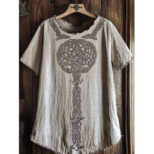 Women's Viking Tribal Tree Of Life Print Linen T-shirt