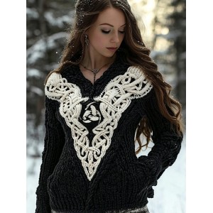 Women's Viking Rune Knit Jacquard Warm V-neck Sweater
