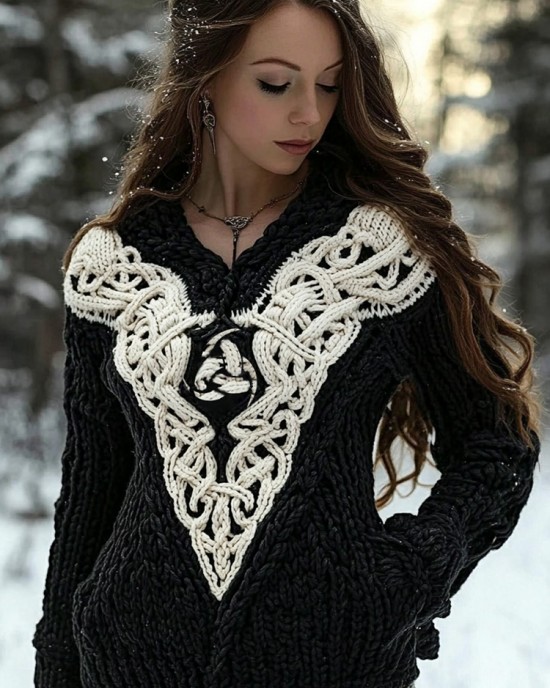 Women's Viking Rune Knit Jacquard Warm V-neck Sweater