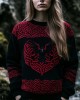 Viking Raven Inspired Jacquard Retro Crew Neck Cozy Sweater