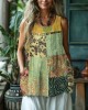 Vintage Geometric Floral Print Women's Linen Tank Top Vintage Geometric Floral Print Women's Linen Tank Top