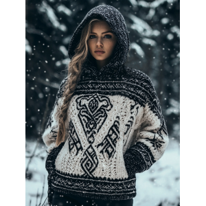 Women's Viking Totem Celtic Knot Hooded Pocket Sweater