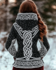 Women's Viking Style Color Block Knitted Jacquard Hooded Sweater Women's Viking Style Color Block Knitted Jacquard Hooded Sweater