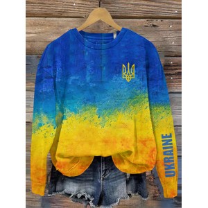 Women's Ukrainian Flag Print Crew Neck Sweatshirt