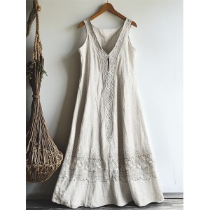 Vintage Celtic Knot Lace Patchwork Linen Tank Dress
