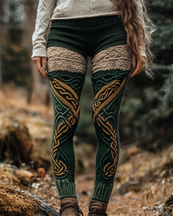 Irish Celtic Colorblock Mystical Cozy Knit Leggings Irish Celtic Colorblock Mystical Cozy Knit Leggings