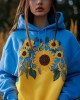 Ukraine Sunflowers Embroidered Contrast Color Hoodie
