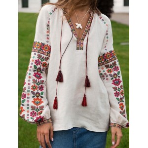 Women's Casual Ukrainian Ethnic Embroidered Long Sleeve Shirt
