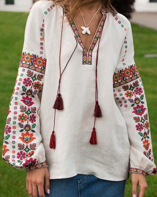 Women's Casual Ukrainian Ethnic Embroidered Long Sleeve Shirt Women's Casual Ukrainian Ethnic Embroidered Long Sleeve Shirt