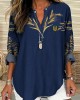 Women's Ukrainian Wheat Art Linen V-neck Shirt Women's Ukrainian Wheat Art Linen V-neck Shirt