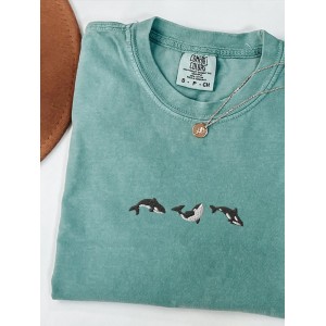 Whale Embroidered Short Sleeve T-shirt