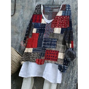 Japanese Sashiko Art Stitched Linen Blend Tunic