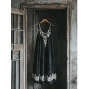 Viking Tribal Celtic Knot And Lace Patchwork Art Linen Tank Dress