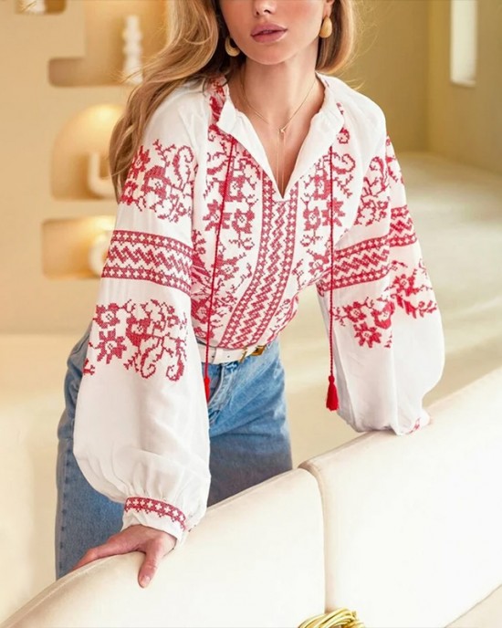 Women's Casual Ukrainian Ethnic Embroidered Long Sleeve Shirt Women's Casual Ukrainian Ethnic Embroidered Long Sleeve Shirt