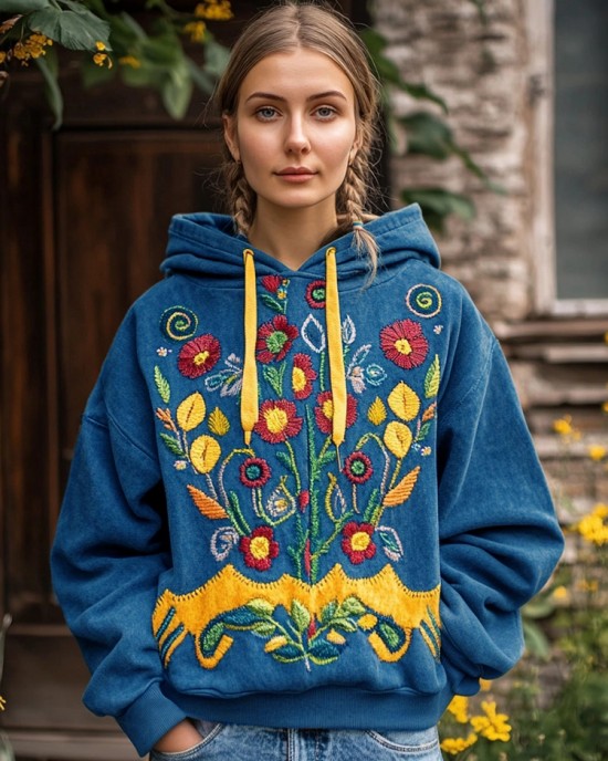 Ukrainian Folk Floral Embroidered Vintage Comfy Hoodie Ukrainian Folk Floral Embroidered Vintage Comfy Hoodie