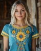 Ukrainian Ethnic Sunflower Floral Embroidery Lace Hem T Shirt Ukrainian Ethnic Sunflower Floral Embroidery Lace Hem T Shirt