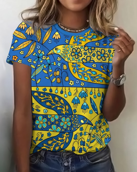 Vintage Ukrainian Peace Dove Flag Print T-shirt Vintage Ukrainian Peace Dove Flag Print T-shirt
