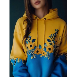 Ukraine Classy Floral Embroidered Contrast Color Hoodie