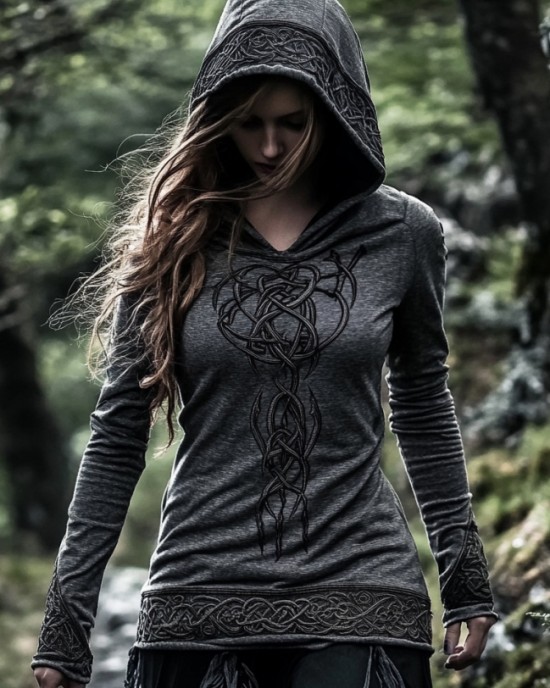 Women's Viking Jacquard Celtic Knot Art Hooded Women's Viking Jacquard Celtic Knot Art Hooded