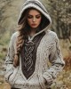 Vintage Celtic Contrast Color Chunky Cozy Hooded Sweater