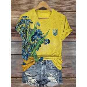 Ukraine Trident Irises Oil Painting V Neck T Shirt