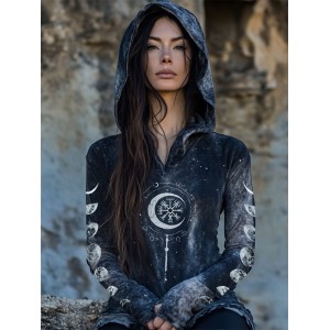 Viking Vegvisir Moon Phase Mystical Handmade Hoodie